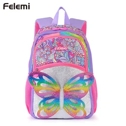 Mochila infantil de mariposa arcoíris 3D para niñas y adolescentes, mochila escolar para estudiantes de primaria