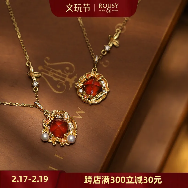 

"Osmanthus Pudding" Garnet Sugar Tower Cut Like Caramel Overflowing ~ Retro Sterling Silver Clavicle Necklace For Women