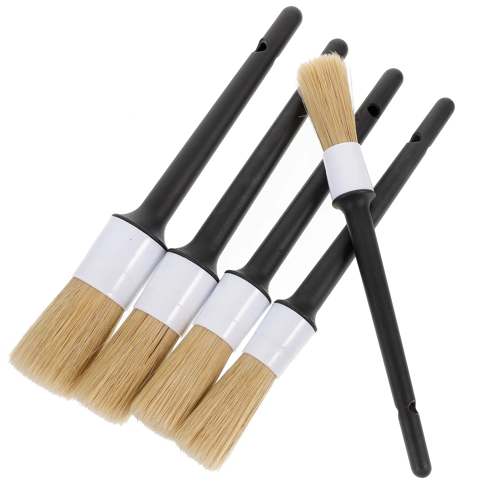 مجموعة فرش تنظيف ذات شعيرات مستديرة مكونة من 5 قطع بمقبض خشبي وقبضة مريحة وفتحة معلقة مثالية لعجلات تفصيل السيارة #3