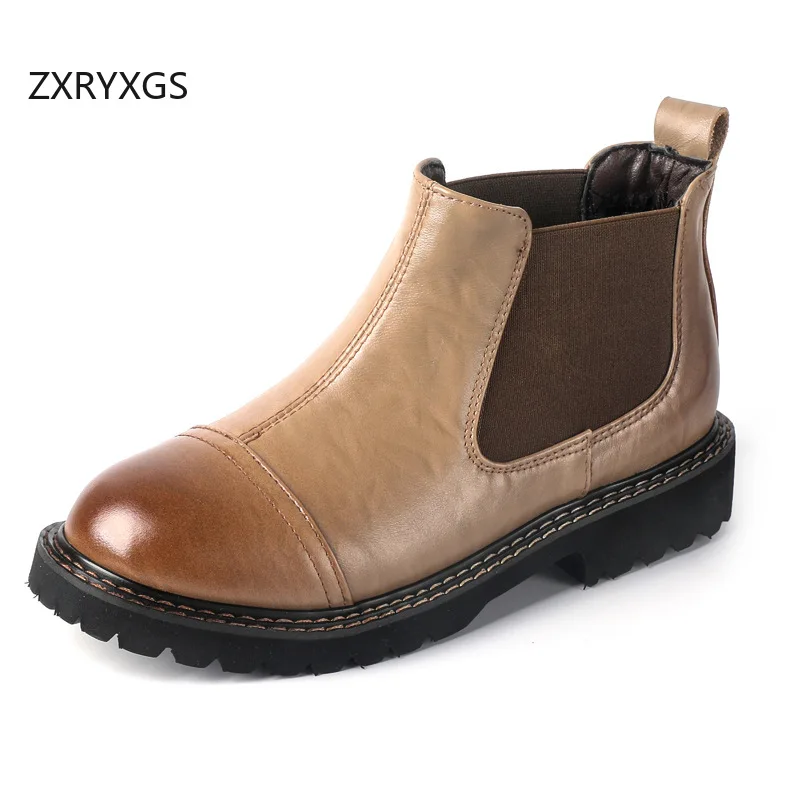 

ZXRYXGS Premium Cowhide Spring Autumn Chelsea Boots 2025 New Large Size Low Heel Non-slip Warm Winter Boots Women Short Boots