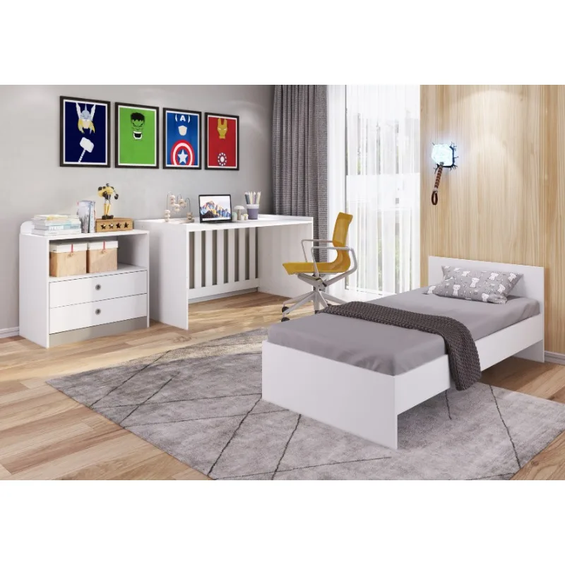 Modern Style Baby Crib Multipurpose 4x1 Wooden Kids Bedroom Furniture Set Particleboard Bed White Color