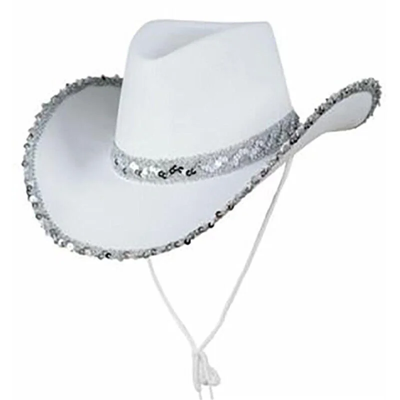 Sequin Cowboy Hat Cowgirl Caps Women Bachelorette Party Hats Funny Cosplay Props Curved Brim Jazz Hat Decoration Accessories