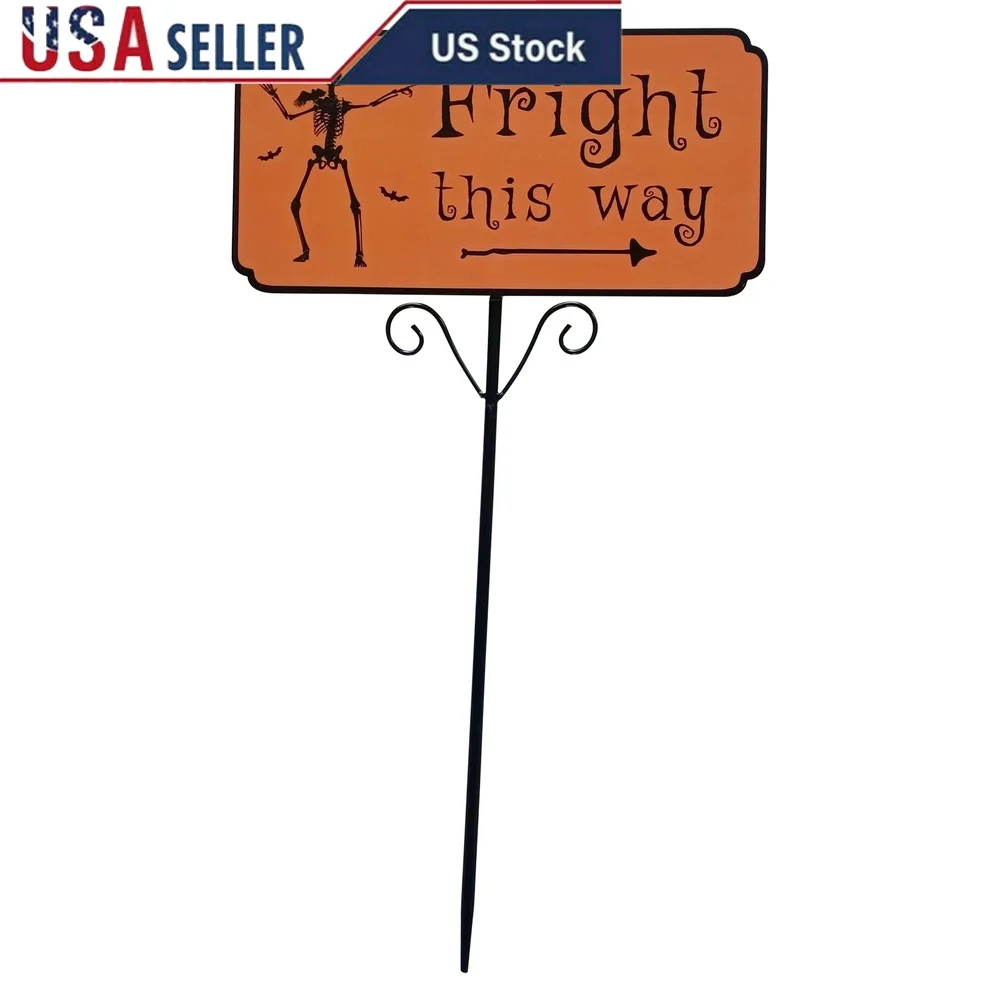 

Fright This Way Skeleton Lawn Stake Halloween Outdoor Metal Sign Driveways Pathways Entryways Spooky Decor 27.5 Inches High