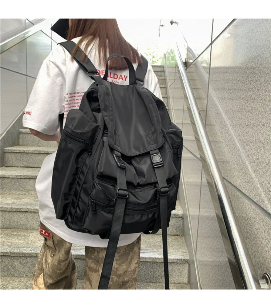 School bag male student large capacity backpack new street trend tooling function drawstring multi pocket backpack