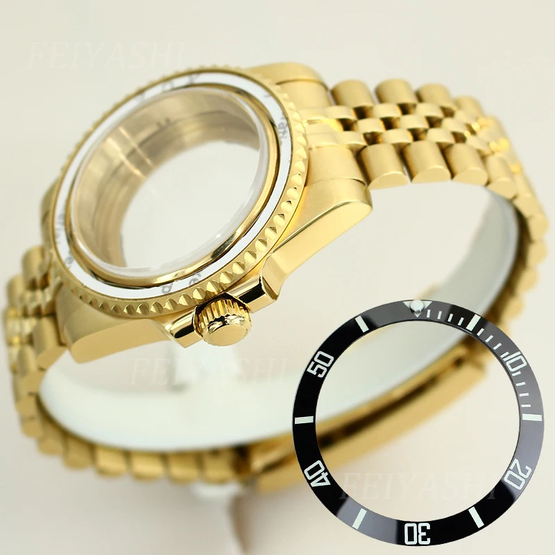 Gold 40mm Watch Case 20mm Jubilee Bracelet 120clicks Bezel For Seiko NH35 NH34 NH36/38 Miyota 8215 ETA 2824 Movement 28.5mm Dial