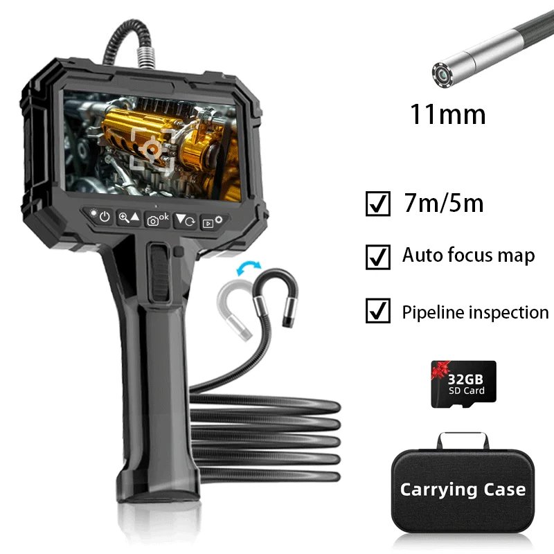 

6mm720 Degrees All Way Steering Industrial Endoscope for Car Pipe Inspection Sewer Camera Borescope With 5 Inch HD Screen