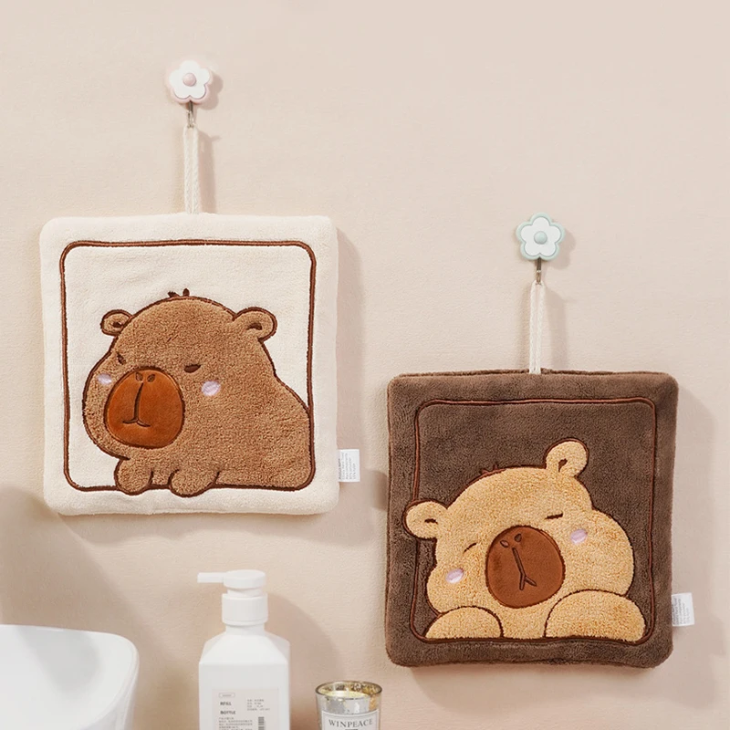 Cute Capybara Hand Towels Bathroom Microfiber Towel Extra Thick Coral Velvet Handkerchief Absorbent Towel Gifts