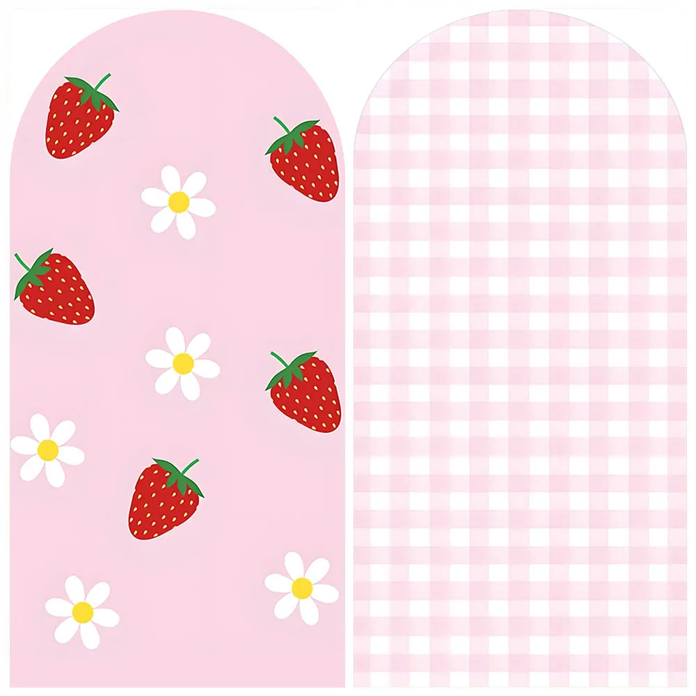 Mehofond Pink Strawberry Arched Cover Chiara Backdrop Sweet Baby First Birthday Double-Sided Spandex Background Photozone Studio