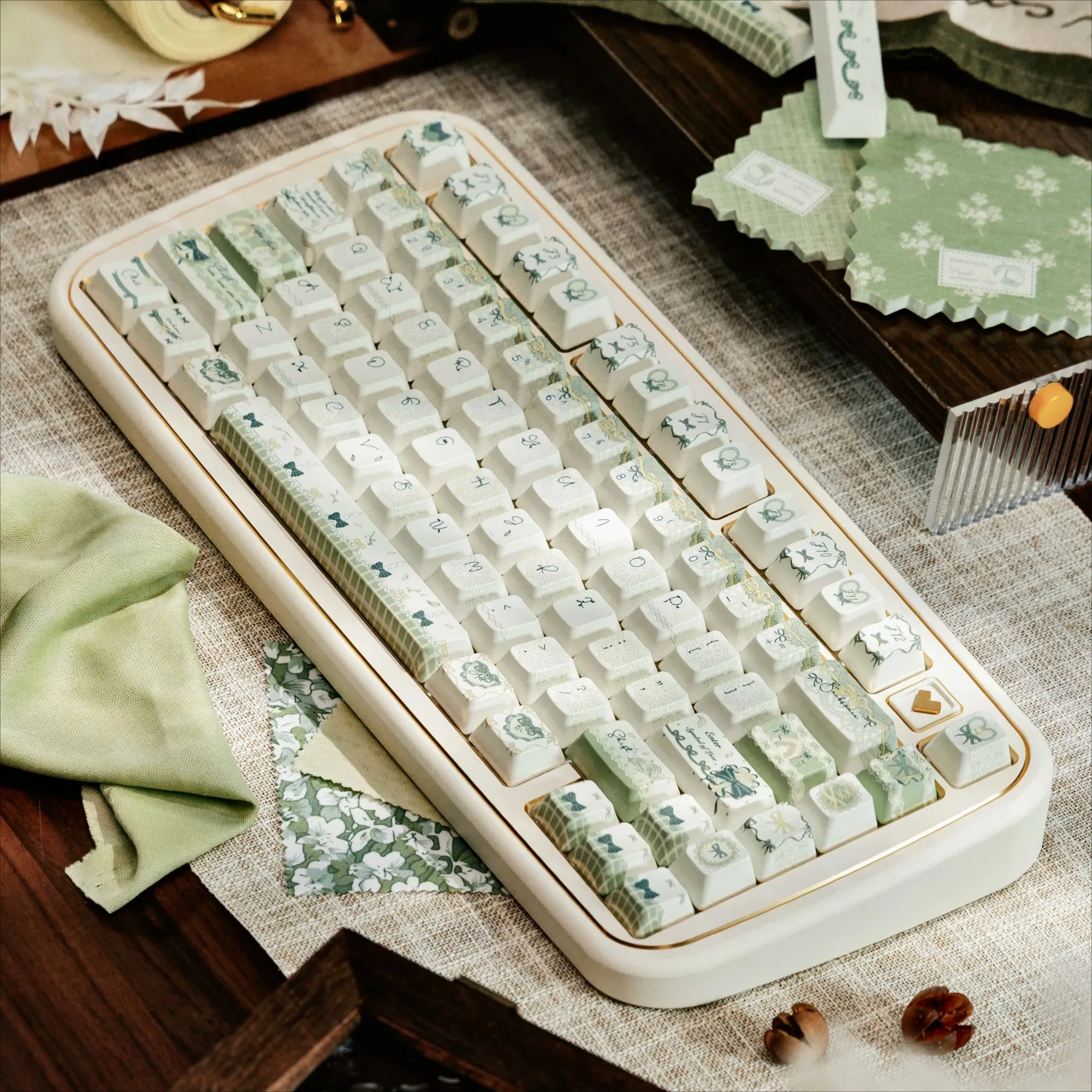 MAIMOOO Scarlett Keycap 142 Key Fc Height Pbt Lace Lace Bow Cute Little Fresh Light Green Customized Alice Keyboard Gift Keycap