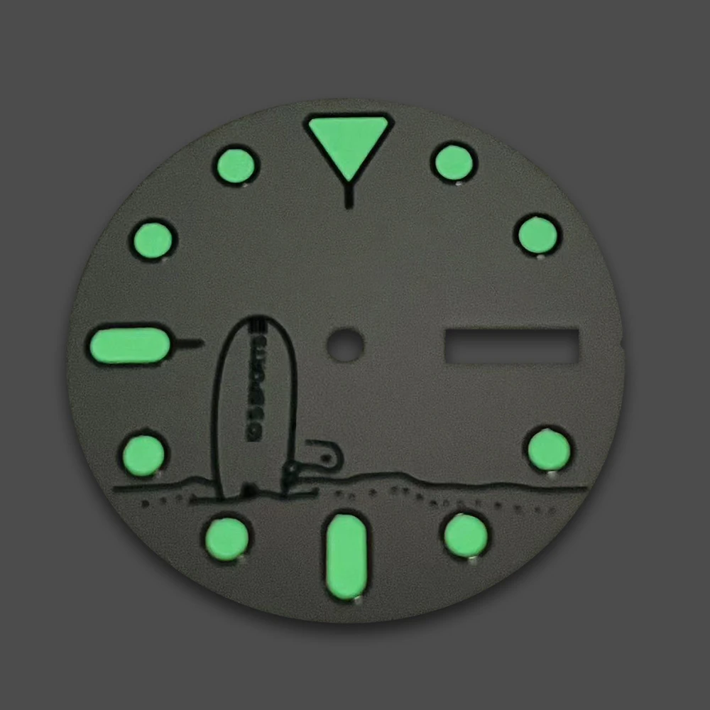 Cadran de chiot de dessin animé avec logo S, montre à mouvement automatique, accessoires de modification Shoous, vert, adapté pour NH36, 28.5mm