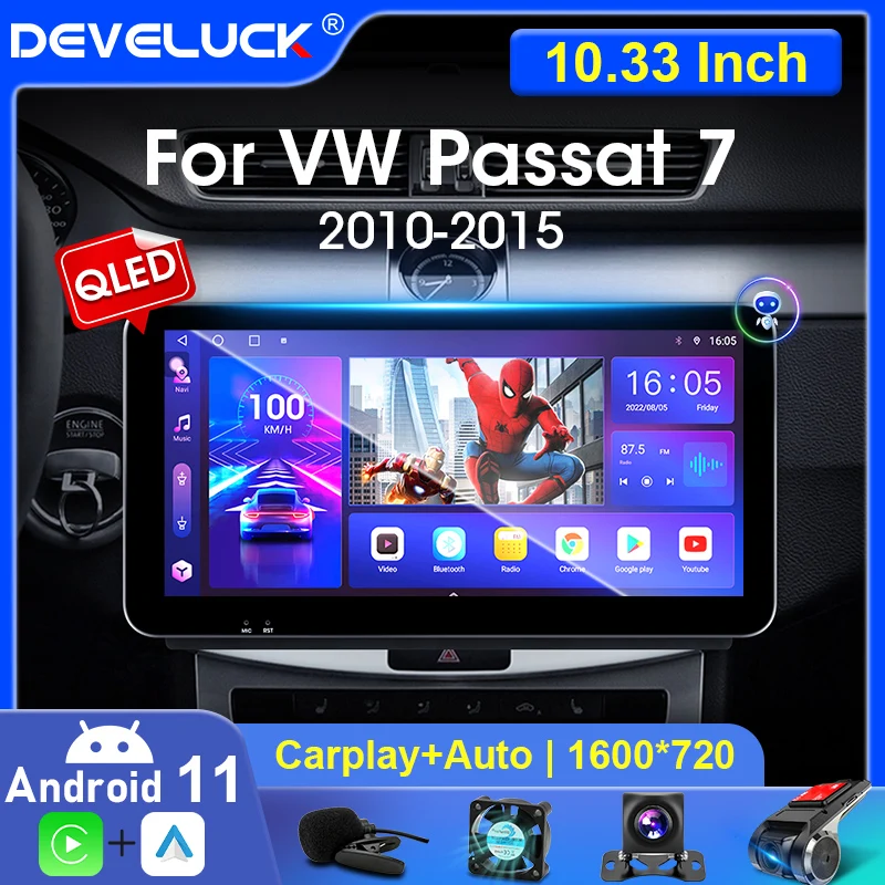 

10.33" 2 Din Android 11 Car Radio Multimedia Video Player For VW Volkswagen Passat B7 B6 CC 2010-2015 QLED Screen Stereo Carplay