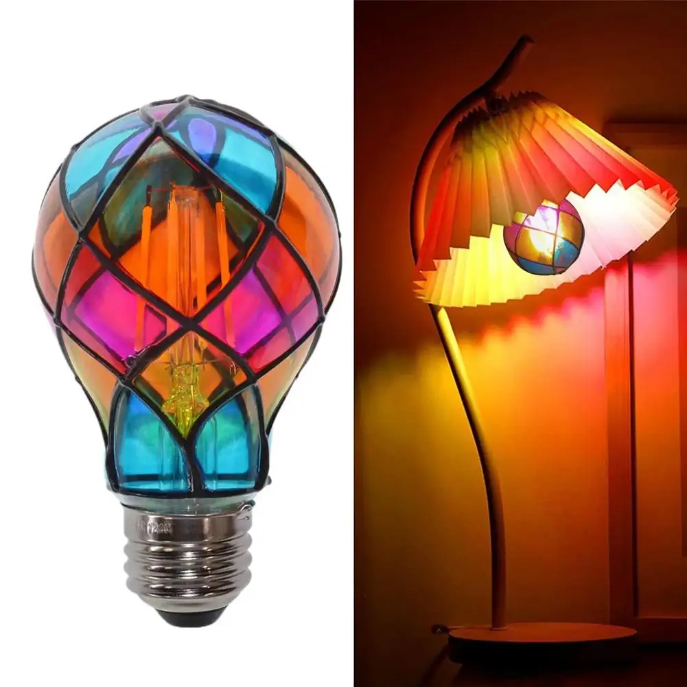 Immagine di Lampadina LED in vetro colorato da 4 W E26 Base Lampadina notturna a mosaico in vetro dipinto per decorazioni per interni natalizie per feste in casa