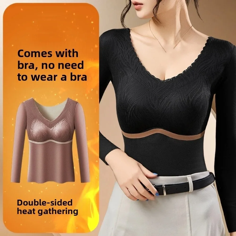 

Женская термоодежда большого размера, бархатное флисовое термобелье с круглым вырезом, теплые топы, невидимые теплые длинные топы, майка