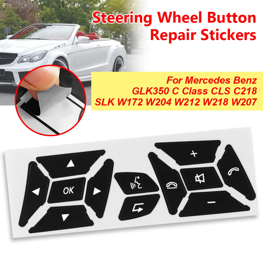 For Mercedes Benz A B C E GL CLA GLA GLK SL SLK Class W176 W246 W212 W204 Car Steering Wheel Black Button Switch Cover Sticker