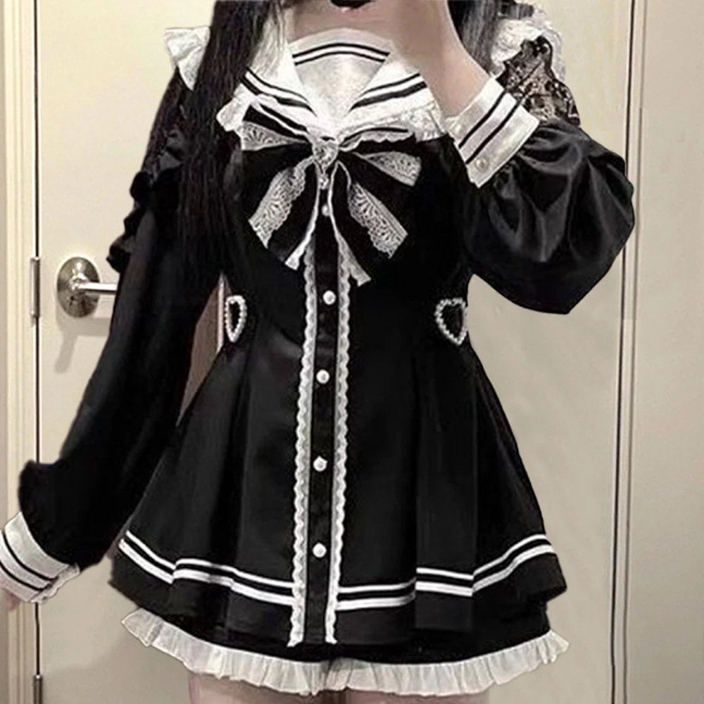 

New Jirai Kei Outfit Lolita Dress Blouse Shorts Skirt Jk Uniform Kawaii Black Fashion Japanese Costume Y2K Dresses Girls Clothes