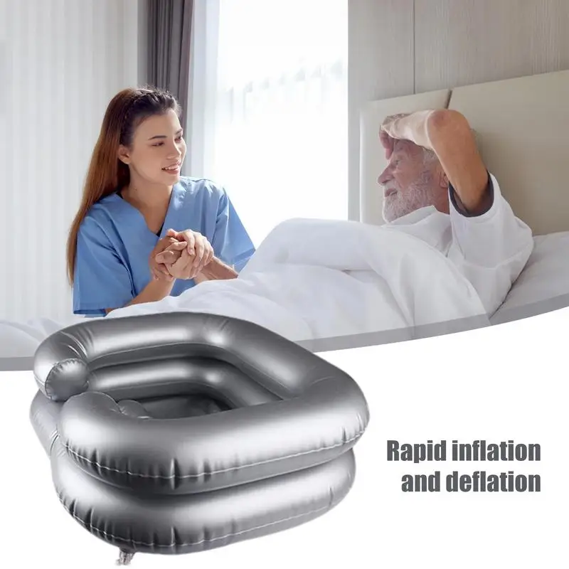 

Inflatable Shampoo Basin Washing Hair Basin For Bedridden Mess-Free Shampoo Basin Includes Drain Pipe Massage Comb Hairpins