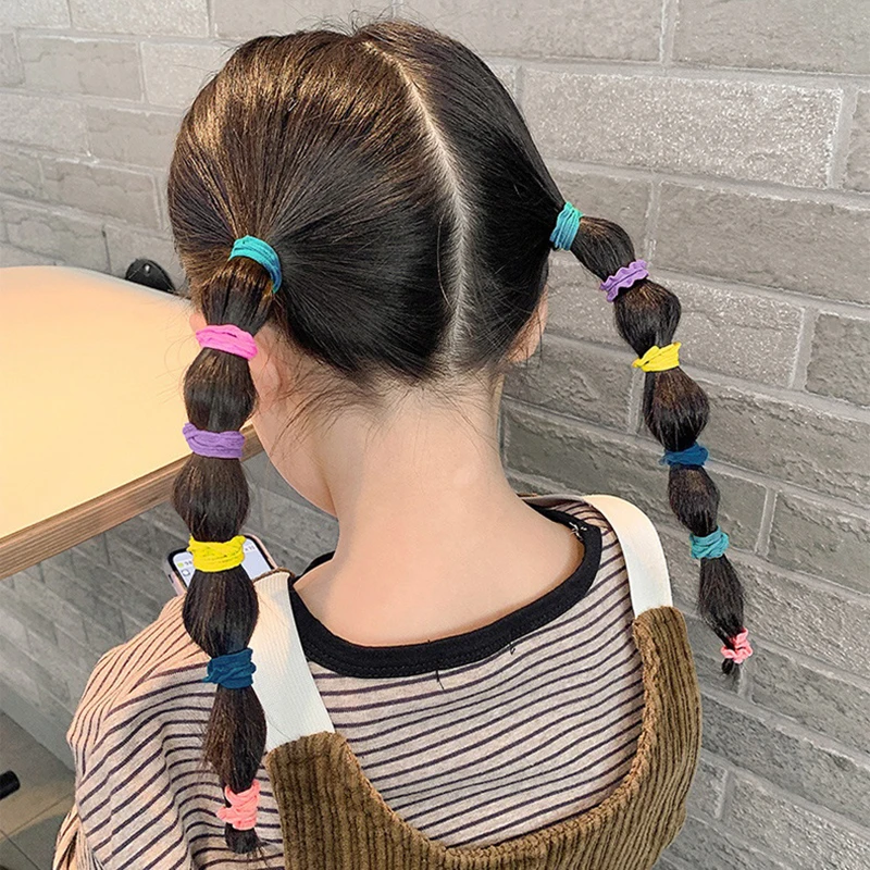 50Pcs/Set Hair Bands for Children Colorful Nylon Scrunchie Hair TiesRubber Band Kids Elastic Hair Band Girl Hair Accessories