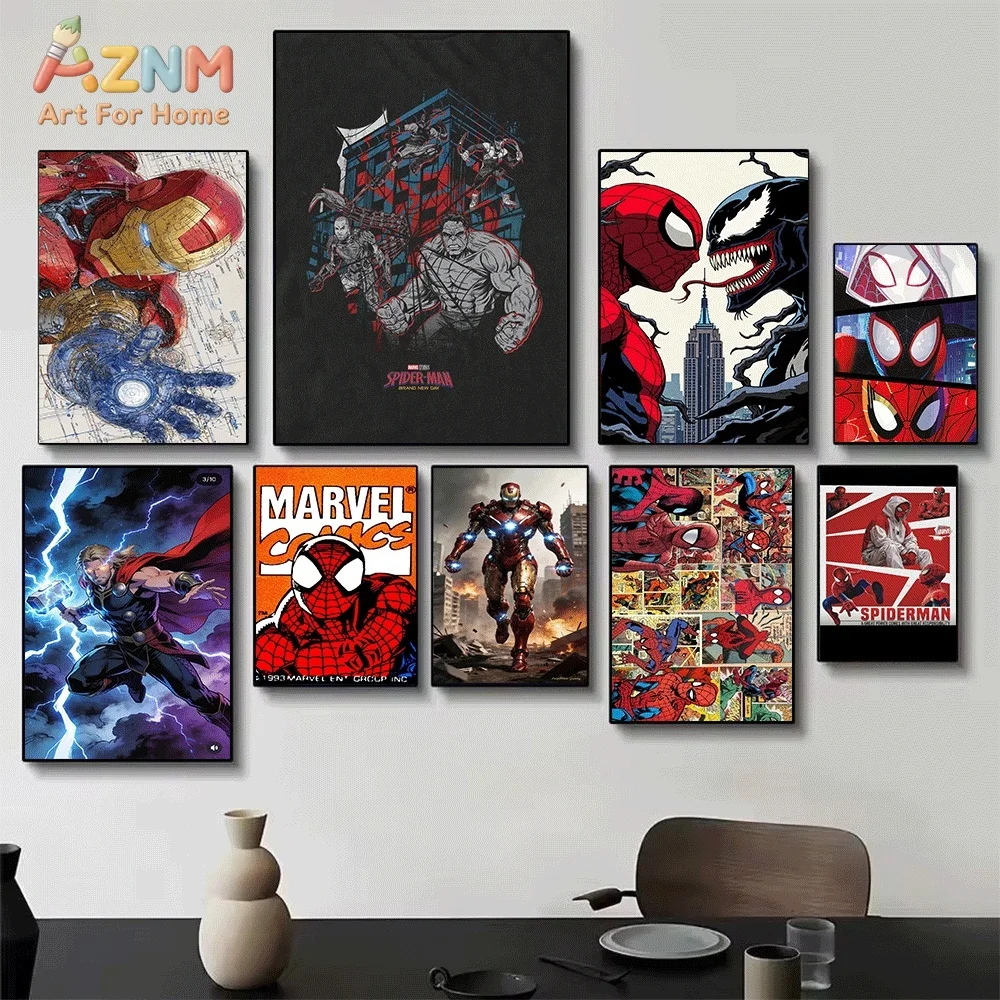 AZNM Iron Man Armor Mechanical Blueprint Sketch Canvas Wall Print, Superhero Helmet Arc Reactor Tech Drawing Comic Pop Graphic view 3