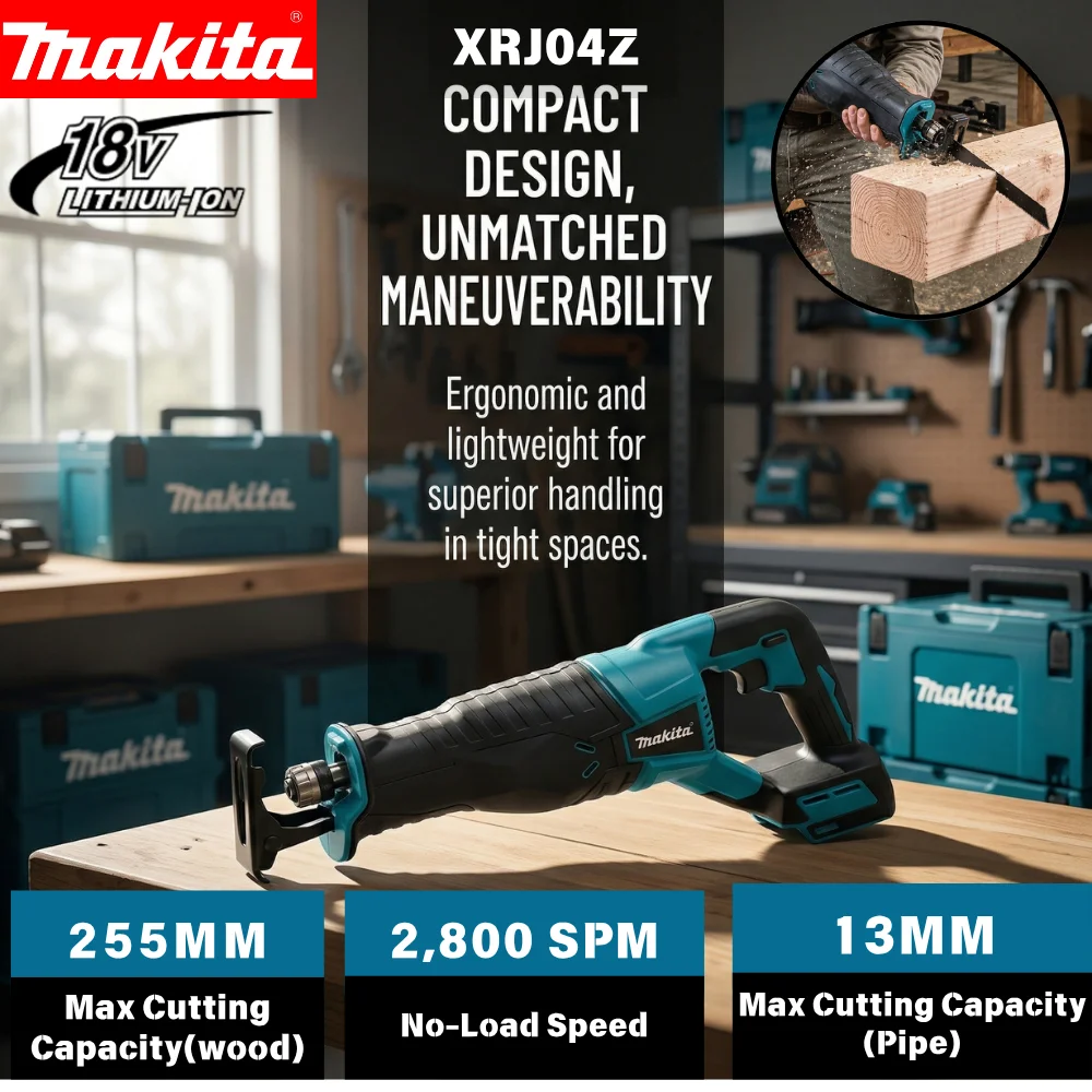 Makita  Cordless Reciprocating Saw, Easy-to-Use Brushless Power Tool, Portable with 4 Blades for Home & Workshop, Bare
