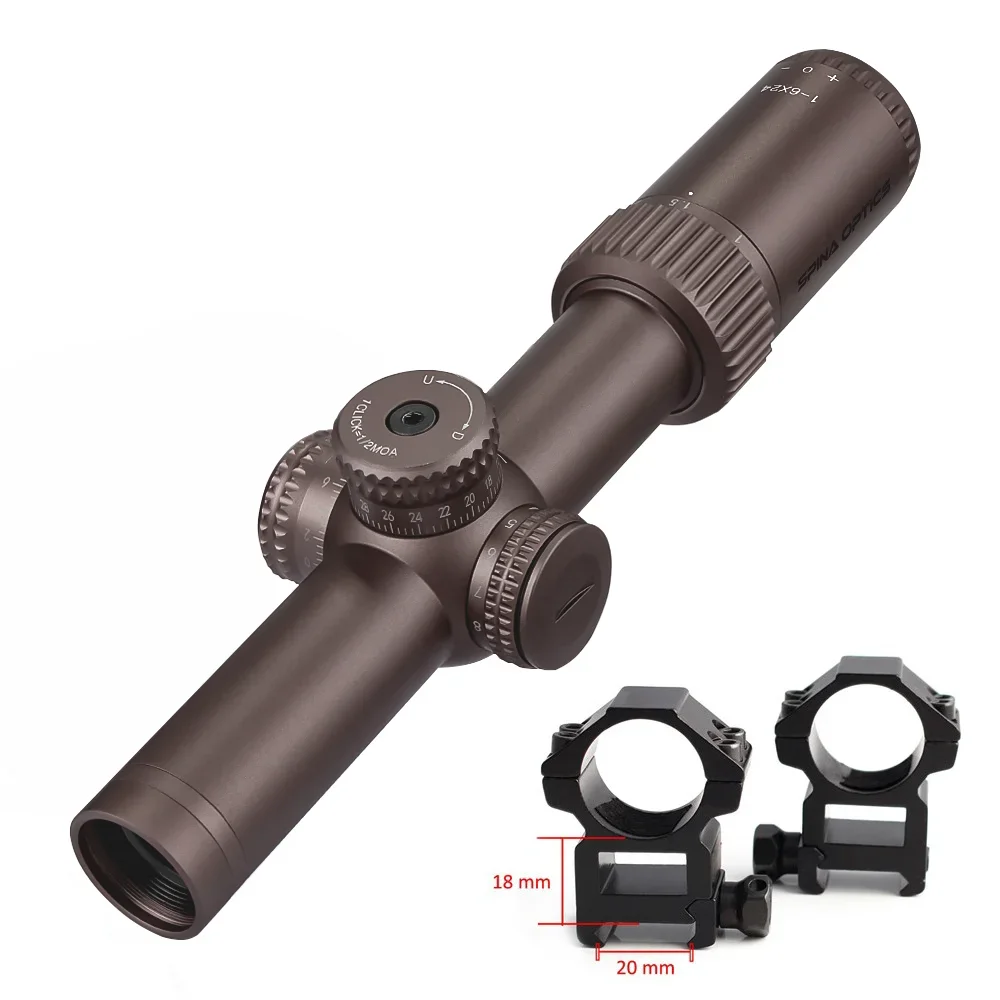 SPINA OPTICS Taktisches LPVO 1-6x24 Short Dot Visier, Schnellzielvisier für die Jagd, Kompatibel mit AR15, PCP und Karabiner 3
