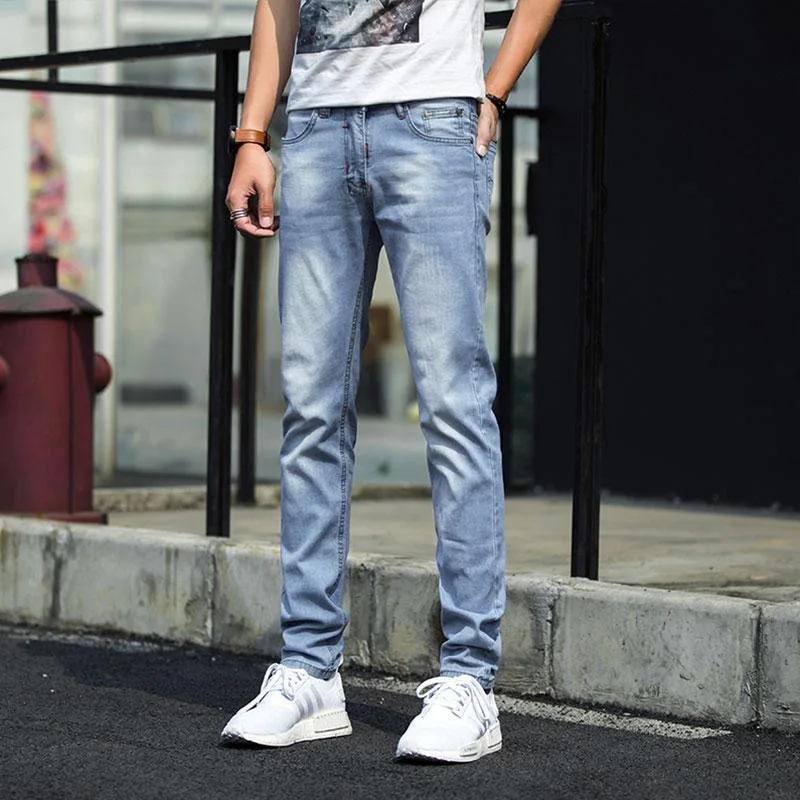 2023 Spring and Autumn New Men's Classic Fashion Trend Blue Elastic Jeans Men's Casual Comfort High-Quality Small Foot Pants 36