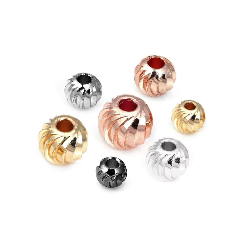 3MM 4MM 5MM 6MM 7MM 8MM 18K Gold Color Brass Round Ball Necklaces Bracelets Spacer Beads Jewelry Making Supplies Diy Findings
