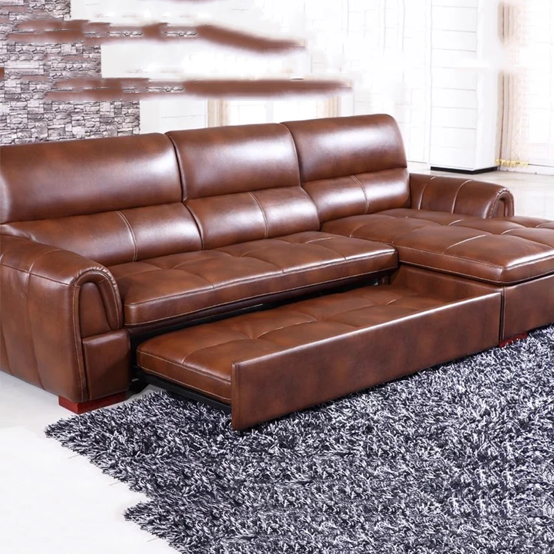 Brown New Arrival Sofas Beds Large Cozy Relaxing Leather Nordic Couch Bed Floor Modern Sectional Divani Da Soggiorno Furniture