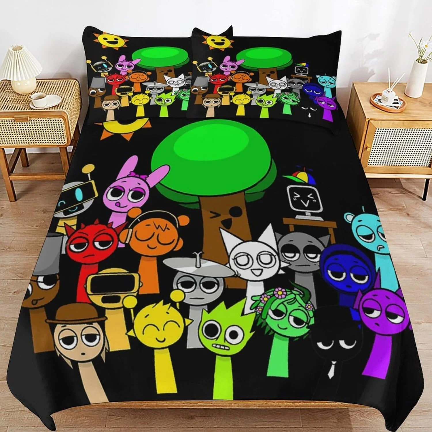 Game Sprunki Bedding Set 3D Printed Music Game Incredibox Duvet Cover Set Soft Single Twin Double Queen King Size for Kids Boys