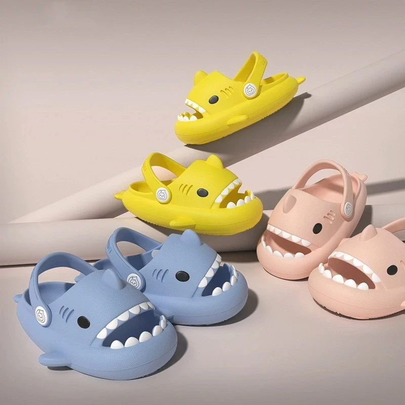 Crestar Cartoon Shark Sandals For Boys Girls Cute Non-Slip Bath Slides EVA Comfortable Beach Shoes Summer Outdoor Kids Slippers