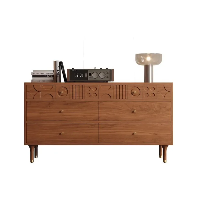 

Medieval style carved six-chest cabinet solid wood living room storage locker retro style