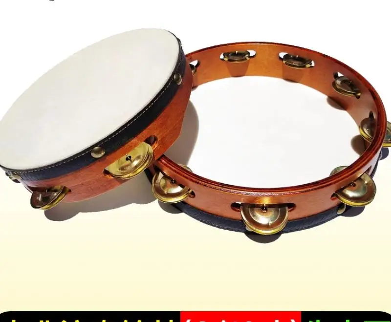 6/8/10 Inch Cow Leather Tambourine Orff Stage Performance Professional Tambourine Band Percussion Musical Instrument