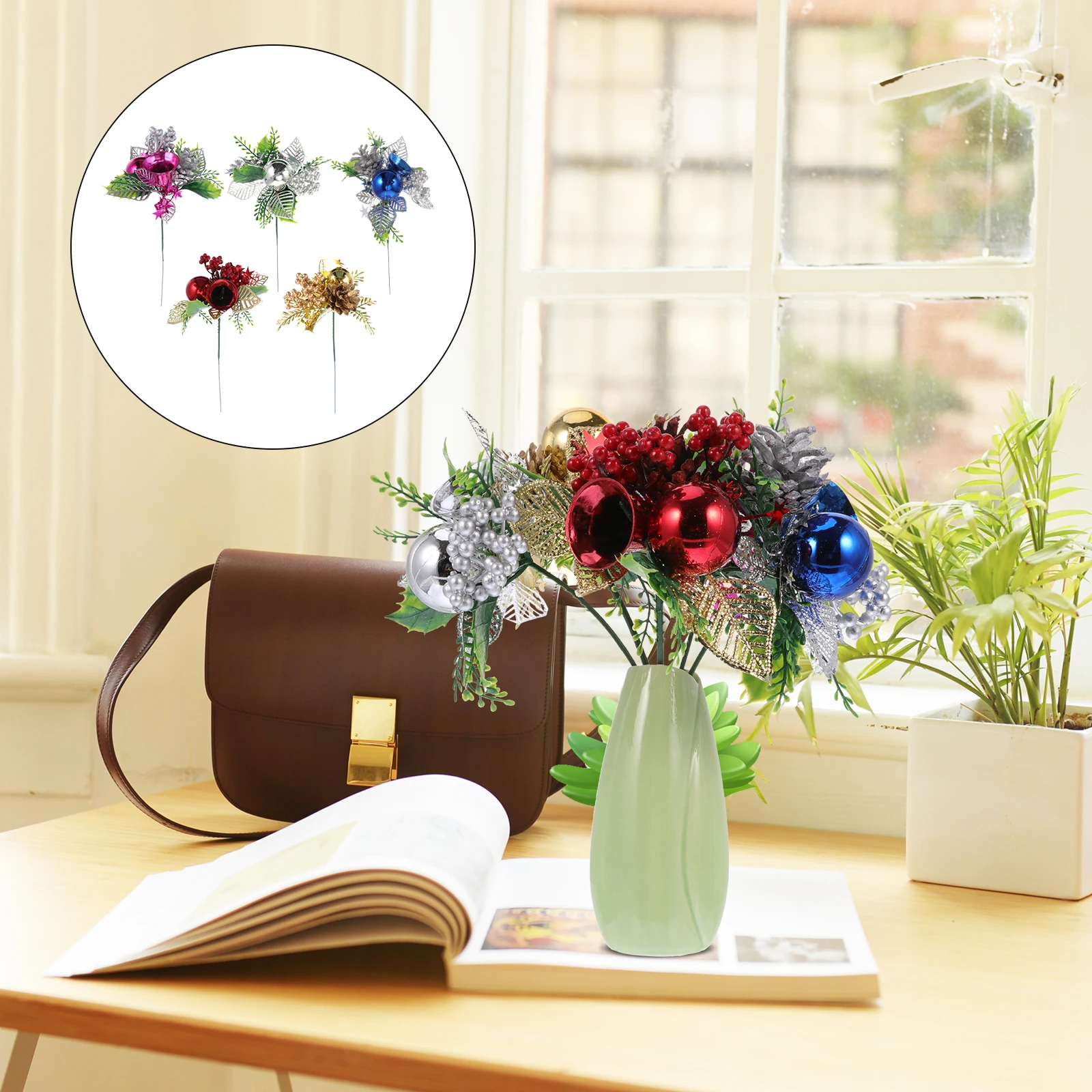 

5pcs Christmas Artificial Berry Branches Simulation Berry Stems For Diy Home Decor Vase Xmas Party Wedding Decoration