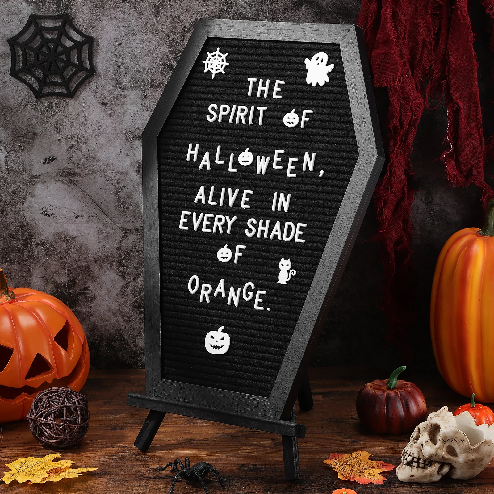 

1Set Coffin Letter Board Halloween Coffin Shape Felt Message Board Wooden Frame Spooky Home Office Party Decor