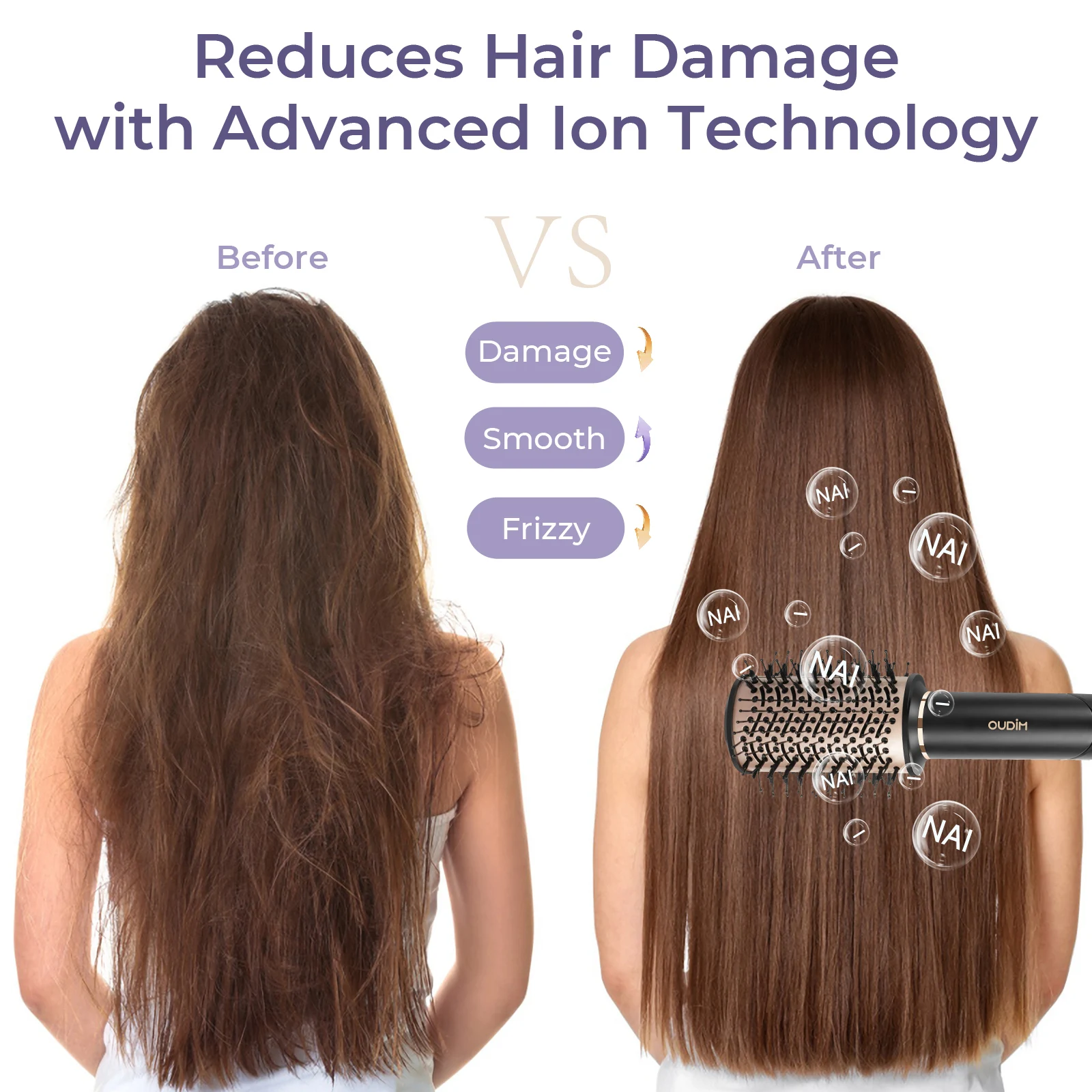 หวีลมร้อนมัลติฟังก์ชั่น 6-in-1, หัวแปรงแบบเปลี่ยนได้, แปรงเครื่องเป่าผมไอออนลบ/หวีจัดแต่งทรงผมพร้อมแปรงไฟฟ้าอนินทรีย์ 110,000 ความเร็วสูง, หวีแห้งเร็วแบบไม่ชี้ฟู, หวีจัดแต่งทรงผมแบบมืออาชีพ/หวีดัดผม/เหล็กดัดผม/เตารีดยืดผม/เหล็กดัดผม/ดัดผมตรงพร้อมความเร็ว 110,000 แรง