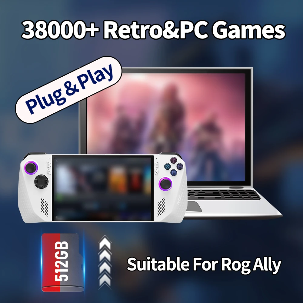 

Playnite&Retrobat 512G Gaming TF Card For ROG Ally/WIN Handheld/ PC Memory Card Built-in 38000+ Games For N64/PS3/PS2/PSP/SS/PS1