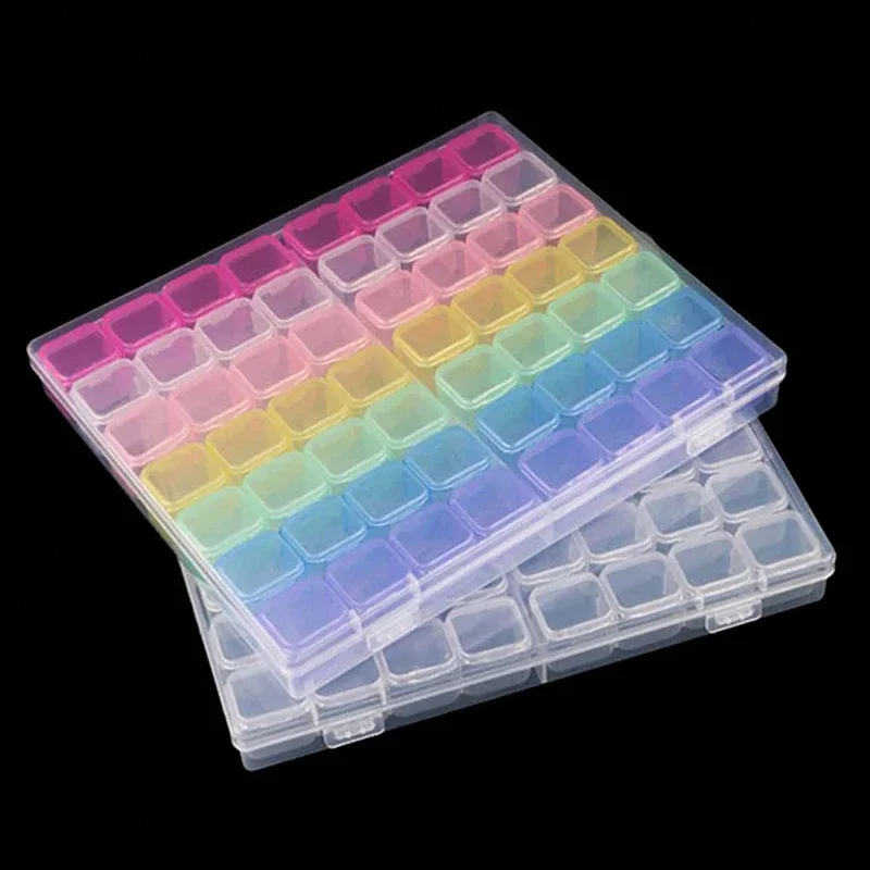 

1PC 28/56Girds Clear Storage Box Square Compartment Organizers Plastic Storage Beads Jewelry Case Home Goods Storage Container