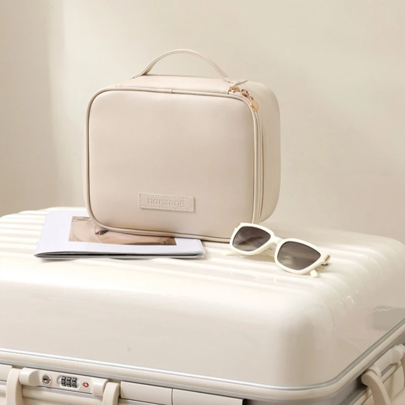 New Cosmetics Storage Box Solid Color Portable Multifunctional Outdoor Makeup Bag High-end PU Travel Waterproof Storage Bag