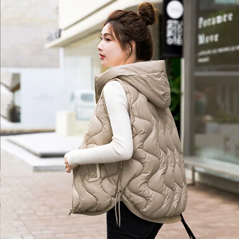 2024New Autumn Winter Warm Waistcoat Ladies Sleeveless Hooded Down Cotton Coat Women Outerwear Casual Puffer Vest Student Jacket