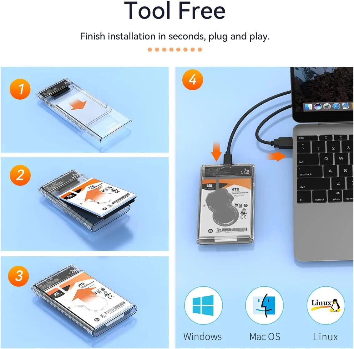 MAIWO-carcasa SATA SSD/HDD de 2,5 pulgadas para disco duro externo de 7mm y 9,5mm, adaptador de USB-C 3,0 a SATA de 5Gbps, estuche de almacenamiento con capacidad de 6TB