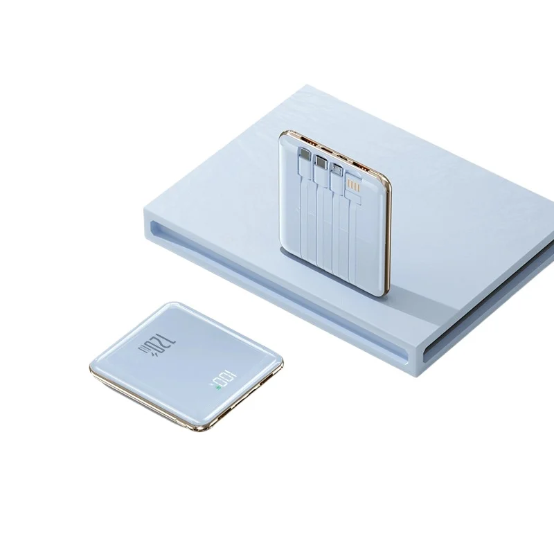 For IPhone Samsung Xiaomi 10000mAh Mini Power Bank Large Capacity Super Fast Charging External Battery Built-in 4 Cables