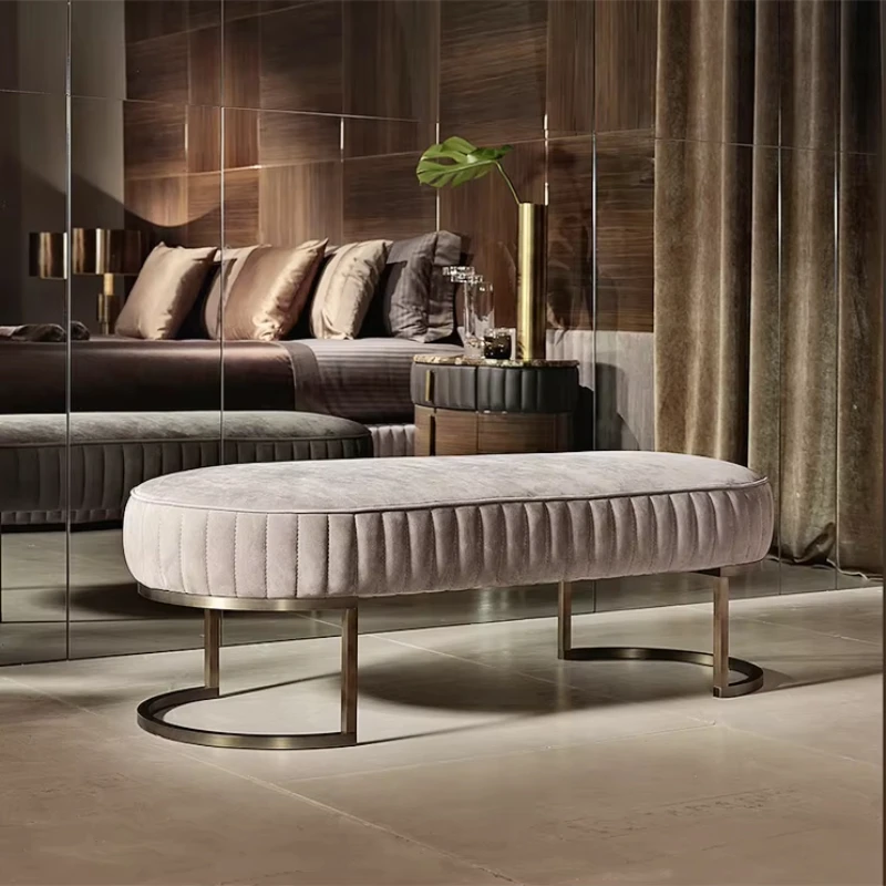 

Vintage Modern Furniture Velvet Sofa Blue Tufted Gold Metal Legs Bench End Bed Bench