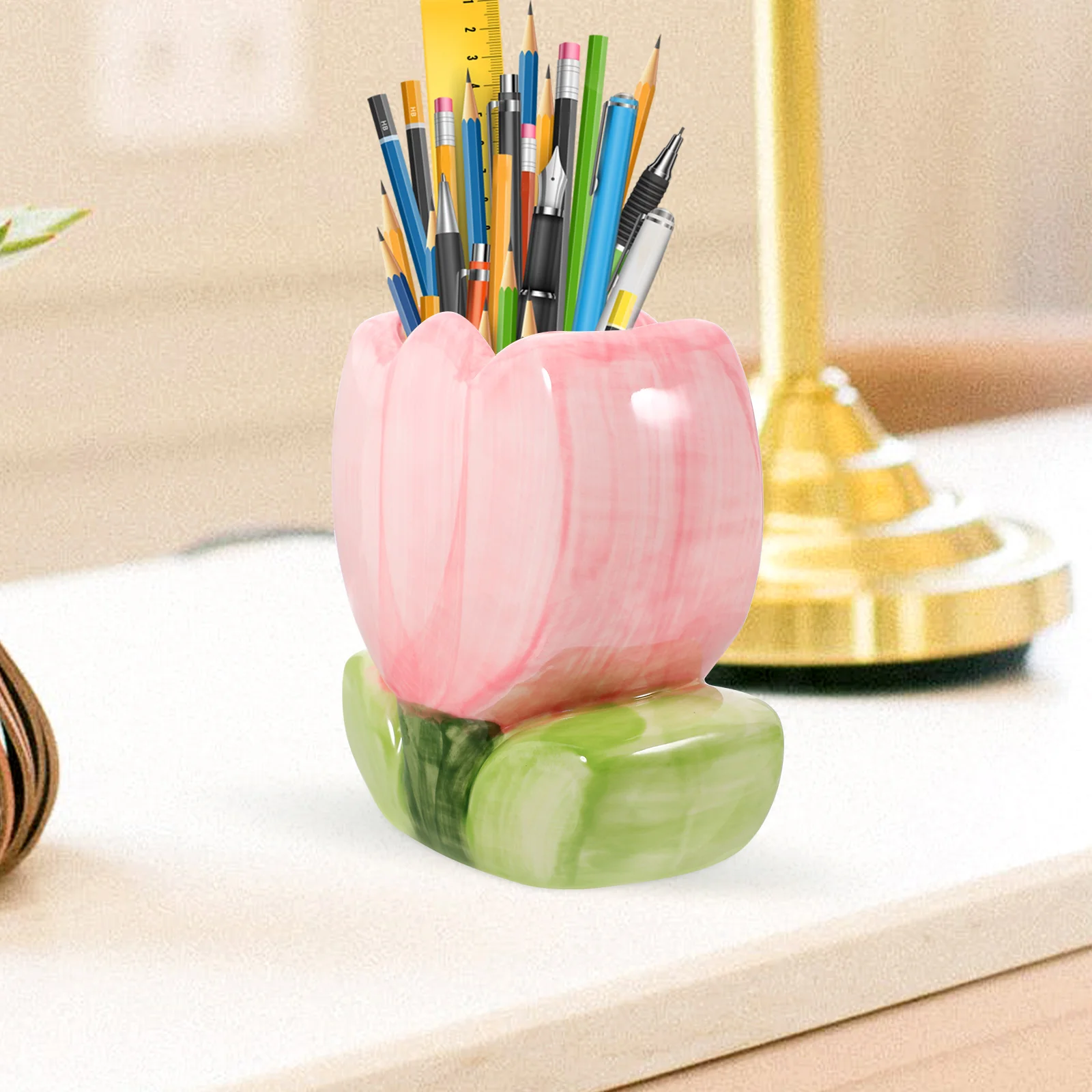 

Tulip Pen Holder Office Desk Decor Convenient Storage Box Pencil Ceramics Cute Stationery Boxes Fashionable Decorative Girl