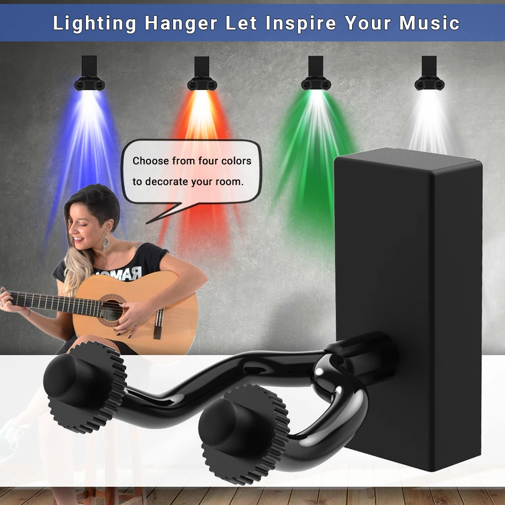 LED Guitar Display Light Stand Protection Lock Acoustic Guitar Wall Mount Wall Racks Guitarra Hanger Bracket Light Your Mount