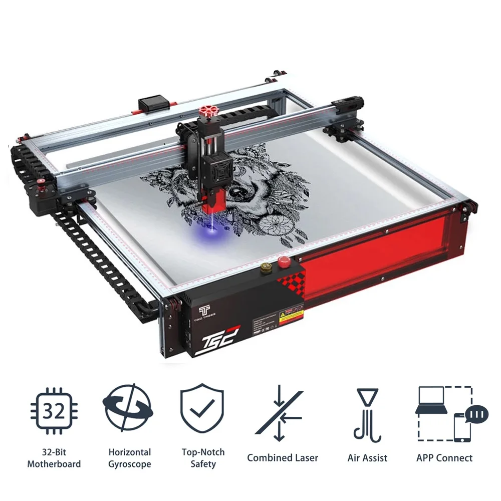 TS2 10W Laser Engraver Auto Focus Laser Engraving Cutting Machine 450x450mm with Air Assit System Flame Detection APP Connect