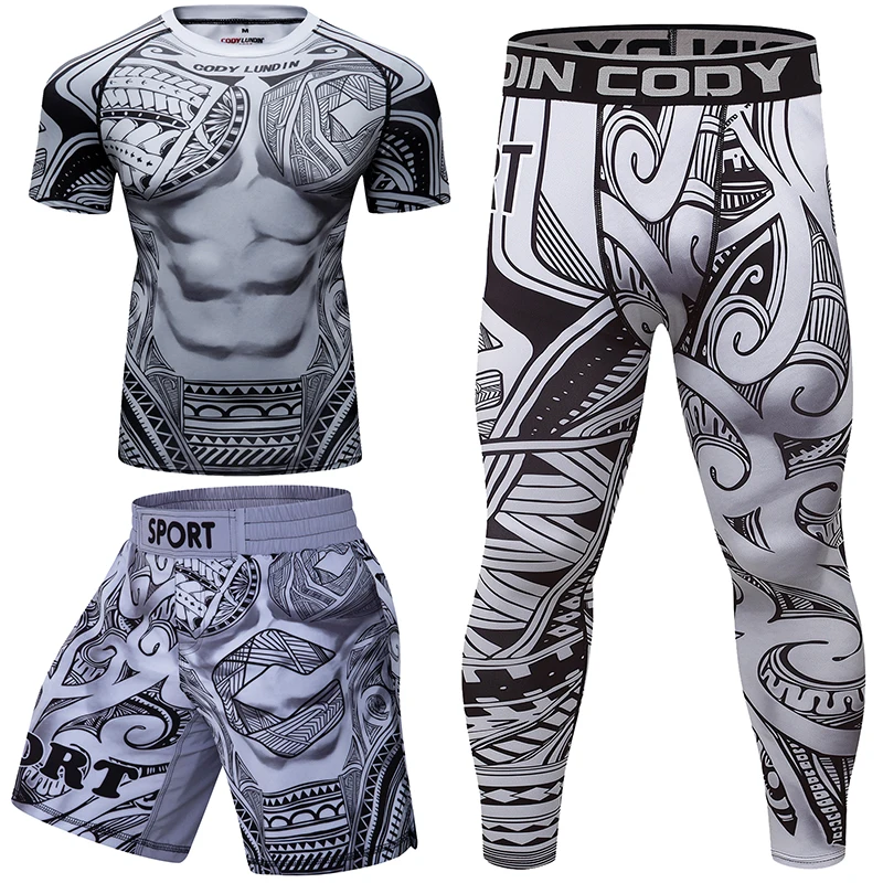 Koszulka kickboxingu Rashguard Jiu Jitsu MMA + spodnie Mma odzież kompresyjna spodenki Muay Thai męskie koszulki bokserskie Bjj GI Rash Guard