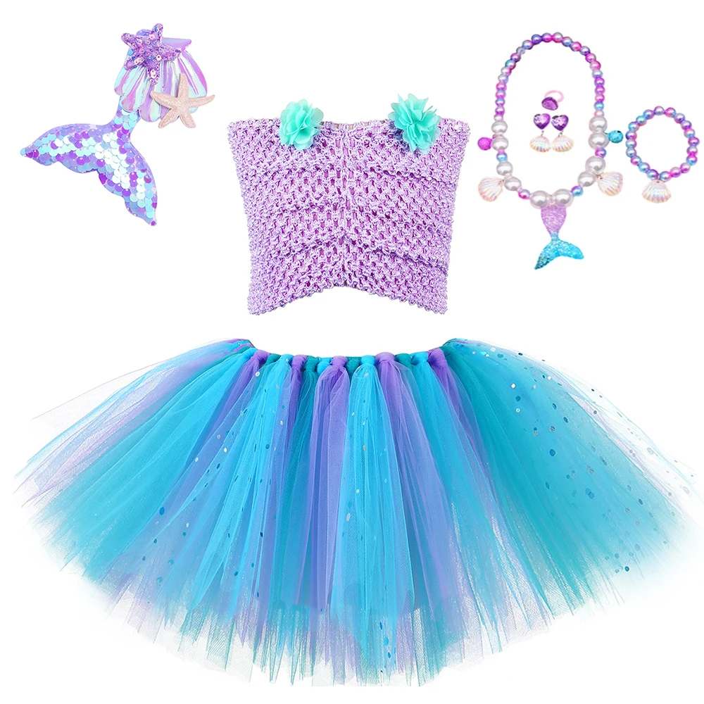 

Sparkly Mermaid Skirt Outfit for Baby Girls Seamaid Ballet Tutus Dress Set Kids Toddler Birthday Costume with Fish Tail Hairclip