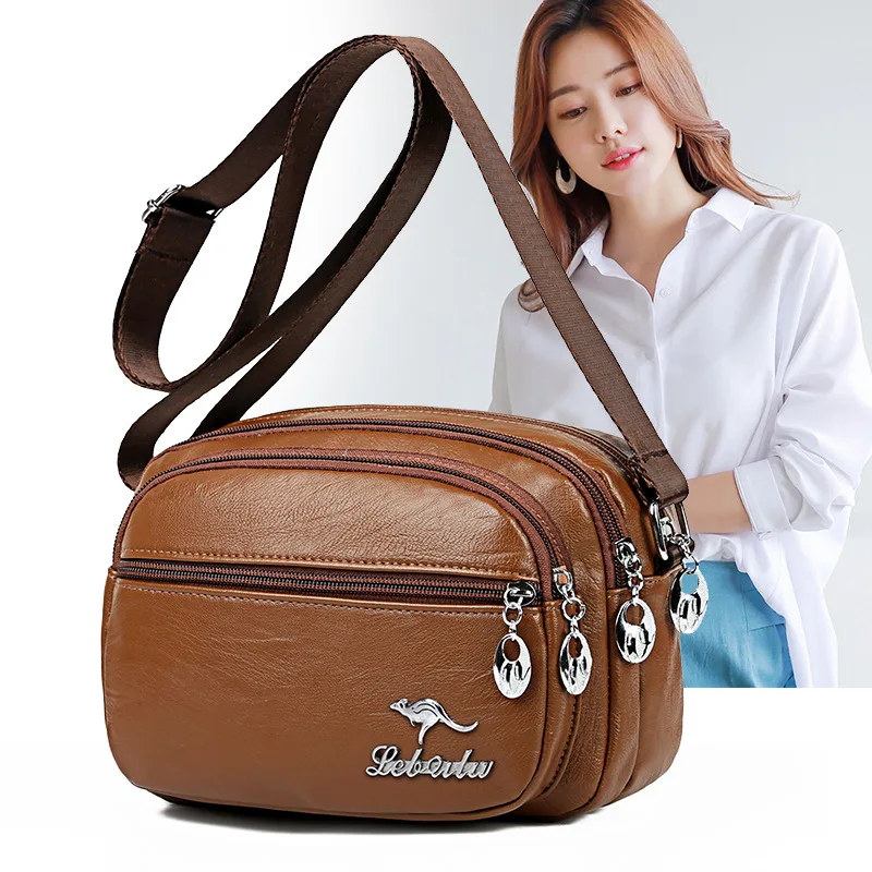 Women Bag PU Shoulder Bag Multi-layer Middle-aged Messenger Crossbody Bag Luxury Brand Handbags Cute side Purse