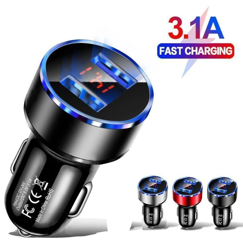Pantalla LED Cargador de teléfono USB Cargador de coche Adaptador de teléfono móvil Cargador de coche accesorios carro