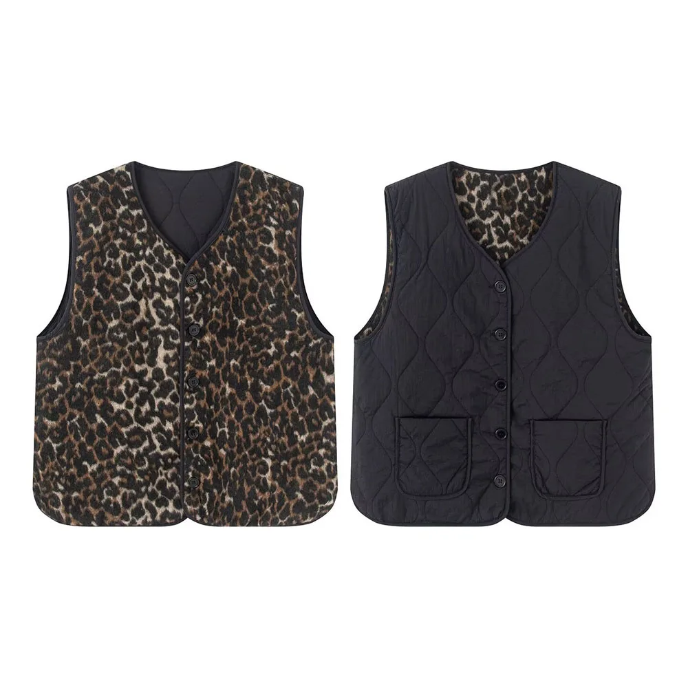 Winter new women's clothing American retro fashion double-sided leopard print wool cotton vest