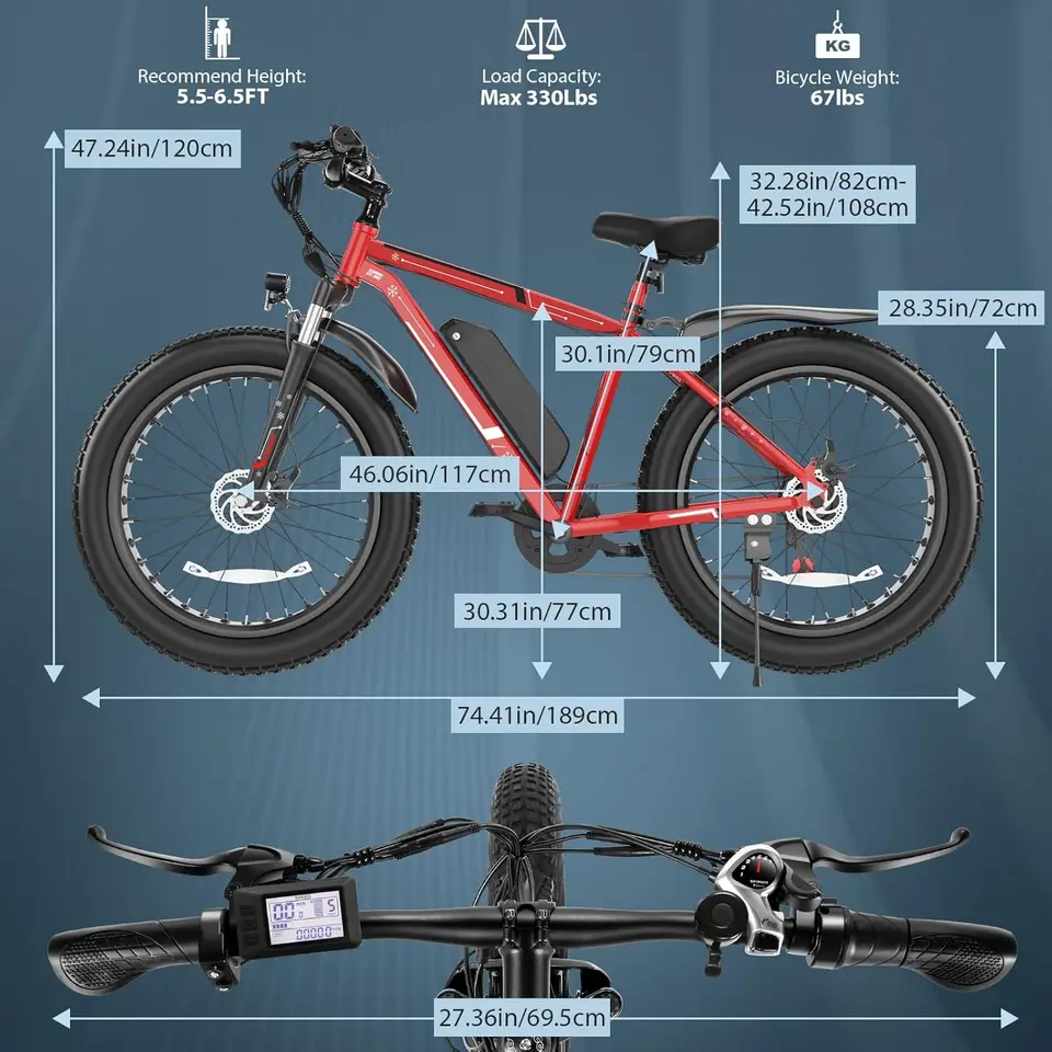 26" Fat Tire Electric Bike for Adults - 48V 750W Powerful Motor, 40 Miles Range, Dual Suspension, All-Terrain E-Bike image 7